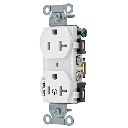 Hubbell Wiring Device-Kellems Straight Blade Receptacle, 5-20R, 20 A, 125V AC, 2 Pole, 3 Wire, Grounded BR20C1WHI